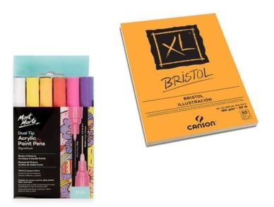CANSON BRISTOL 180GM 50 SHEETS & MM DUAL TIP 12PC
