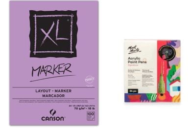 Canson XL Marker Pad 70 gr, (100 Sheets) & mm acryic paint pens 24pc