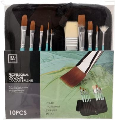 Art Nation Professional Gouache Colour Brushes Set Of 10pcs
