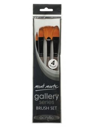 MontMarte Gallery Series Flat Round & FanBrushes Set Of 4Pcs