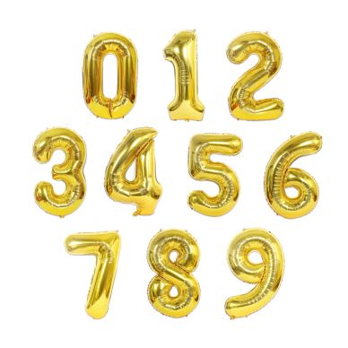 Foil Balloons Gold 0-9 16Inches