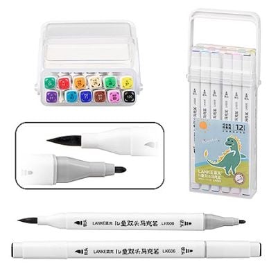 Lanke Markers Colors Dual Tip Art Markers Set 12pcs