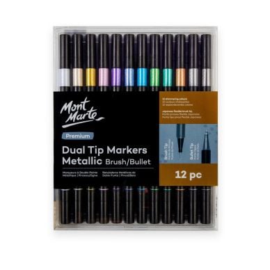 Mont Marte Dual Tip Markers Metallic Brush And Bullet 12pc MMPM0063