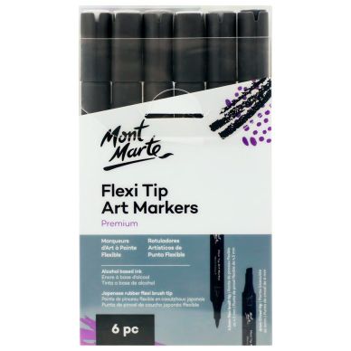 Mont Marte Flexi Tip Art Markers Premium Grey Tones 6pc MMPM0049
