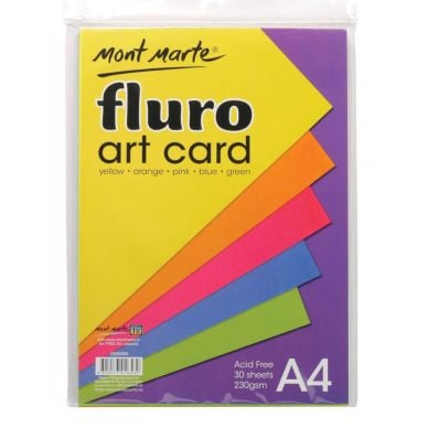 Mont Marte Fluro Art Card Pack 5 Color 230gm 30pcs A4