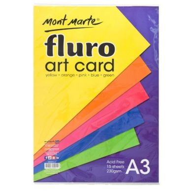 Mont Marte Fluro Art Card Pack 5 Color 230gm 15pcs A3