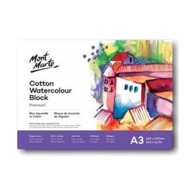 Mont Marte Cotton Watercolour Block Premium 300gsm 12 Sheets A3
