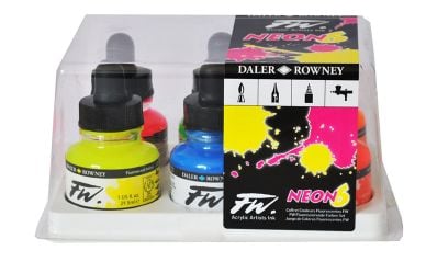 Daler Rowney FW Fluorescent Acrylic Ink Set of 6 Neon